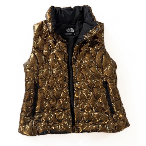 The North Face Vest Jacket Womens Medium Black Gold Puffer Quilted - Picture 2 of 9
